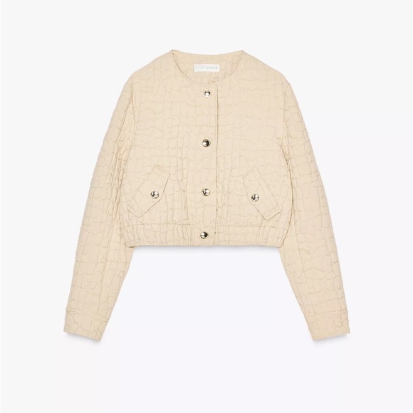 Zara Jackets & Blazers - Zara Cream Quilted Bomber Jacket with Gold Buttons Size Medium